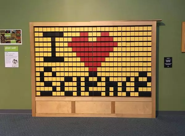 Pixel Wall exhibit reads "I love science" with "love" being a red heart